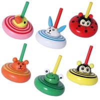 Set Of 6 Spinning Tops With Animal Designs 
